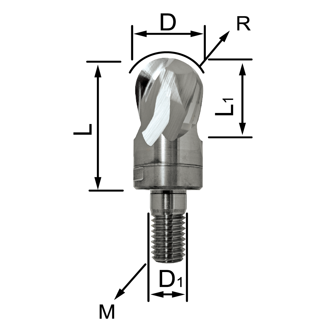 Model HACB Tungsten Carbide Ball End Mill Bits with Threaded Shank for Aluminium Cutting