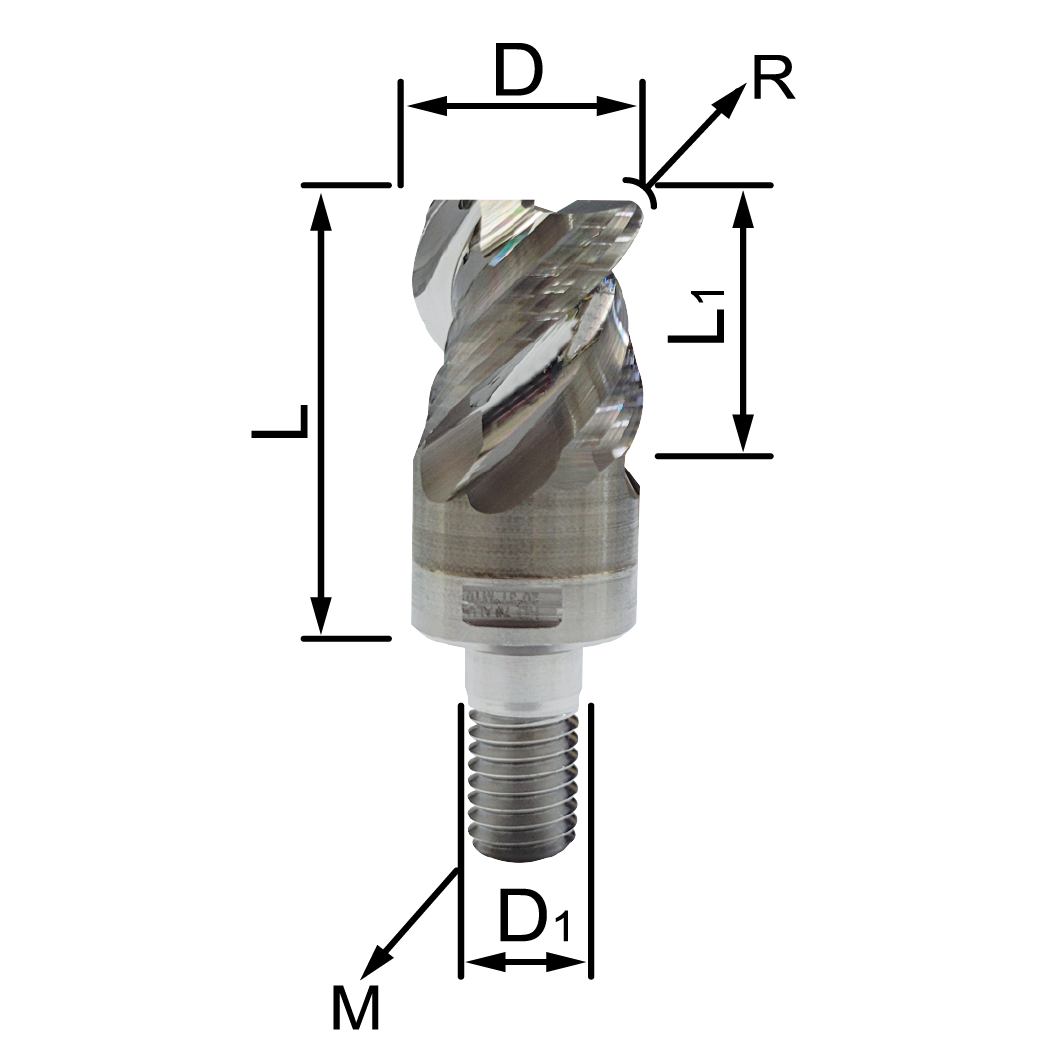 Model HAR Tungsten Carbide Corner Radius End Mill Bits with Threaded Shank for Aluminium Cutting