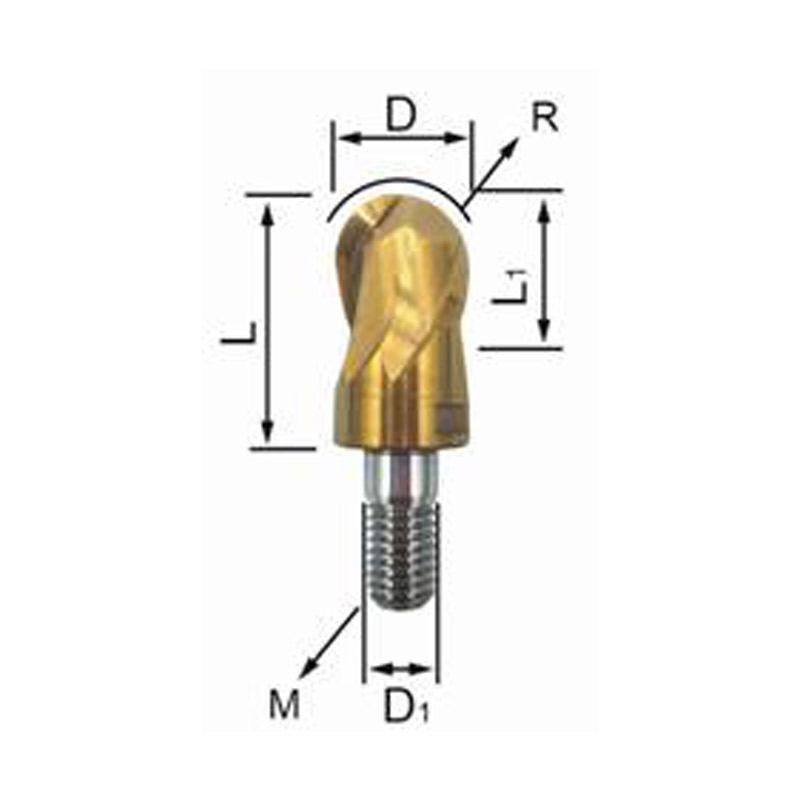 Model HSB Tungsten Carbide Ball End Mill Bits with Threaded Shank