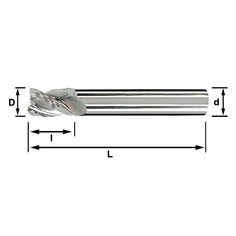 Model 2D TMAE (Compound Lathe End Mill for Aluminum Alloy),3 Flutes