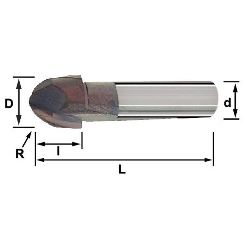 Model 2D TMTSB (Compound Lathe Ball Nose End Mill-Small Handle),2 Flutes